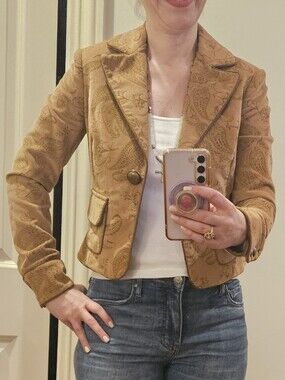Y2K To The Max Paisley Corduroy Jacket Cropped Blazer Size Small